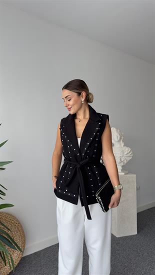 Zra Model Drop Çakımlı Siyah Kaşe Yelek