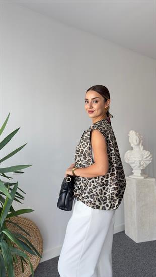 Greta Leopar Desenli Deri Yelek