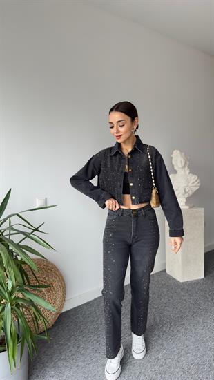 Zra Model Taşlı Antrasit Jean Takım