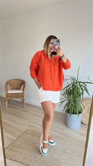 Poplin Turuncu Kapüşonlu Sweatshirt