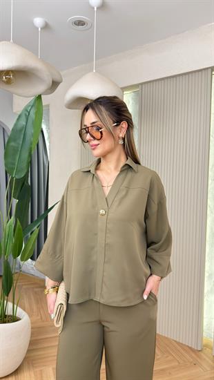 Yeşil Palermo Önü Aksesuar Detaylı Takım