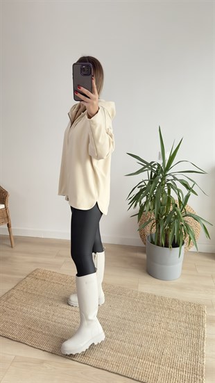 Yarım Fermuar Bej Polar Sweat