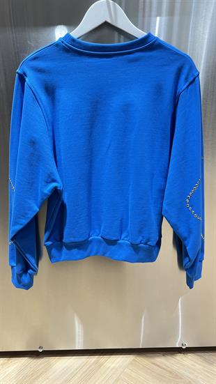 Zımba Baskılı Mavi Sweatshirt