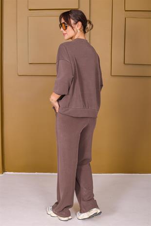 Kahve Rovo Fular Detaylı Modal Takım