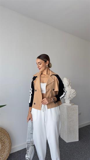 Saul Kollar Şeritli Camel Trençkot