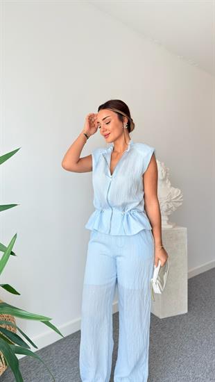 Mavi Nowre Pul Detaylı Astarlı Takım
