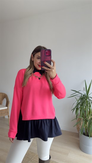 Gömlek Detaylı Neon Sweat