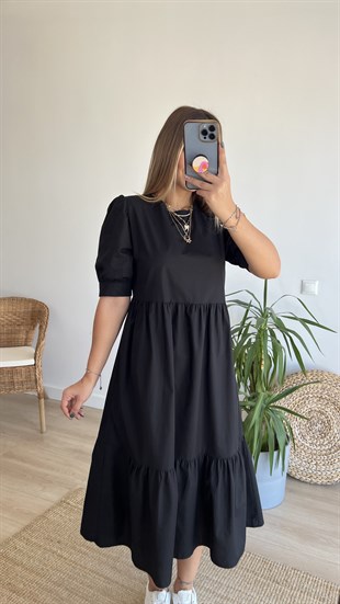 Bebe Siyah Poplin Elbise 