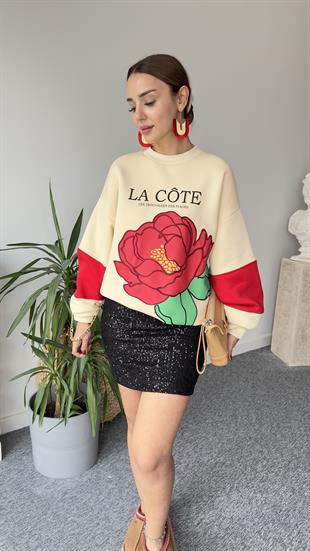Cote Zincirli Ve Gül Baskı Sweatshirt