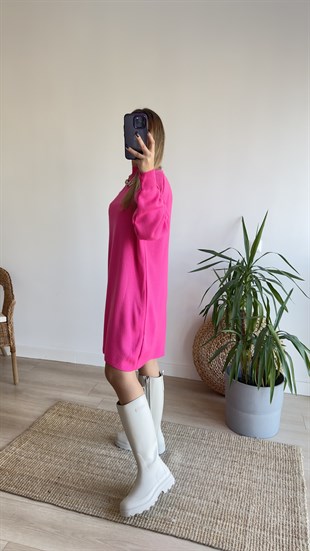 Pembe Dik Yaka Triko Elbise 