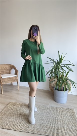 Uzun Kol Yeşil Basic Elbise