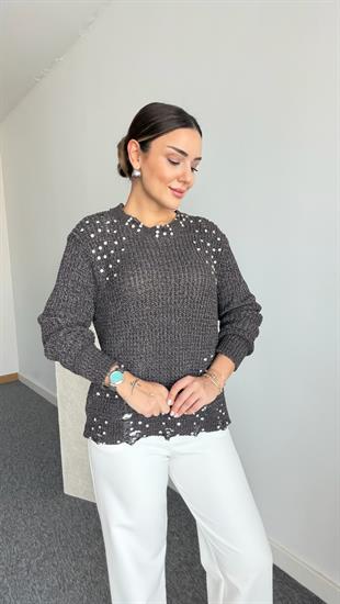Kahve Lehan Tws Model Taş Detaylı Kazak