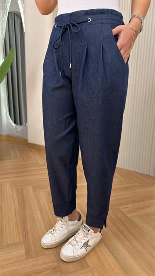 Lacivert Traun Bel Lastikli Tensel Pantolon