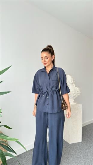 Lacivert Breva Bel Büzgülü Tensel Takım