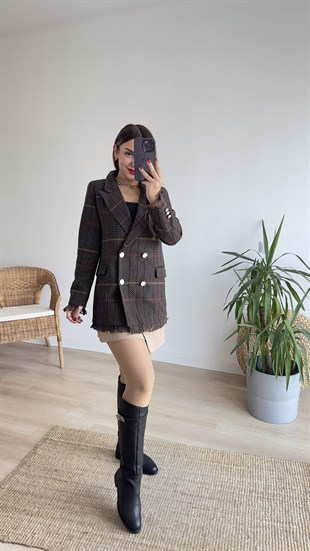 Püsküllü Kahve Blazer Ceket