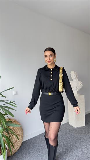 Siyah Gold Düğmeli Triko Takım