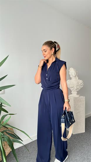 Lacivert Fredi Yan Fermuarlı Bluz