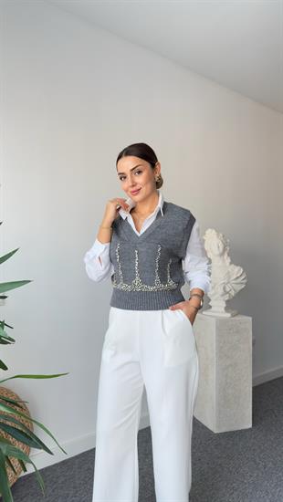 İpkyl Model Taşlı Süveter Detay Gömlek 