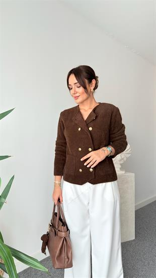 Kahve Massi Gold Düğmeli Hırka 