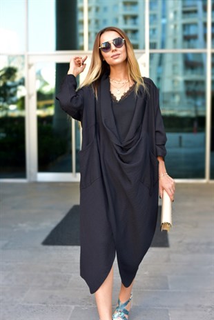 Cepli Oversize Siyah Tunik