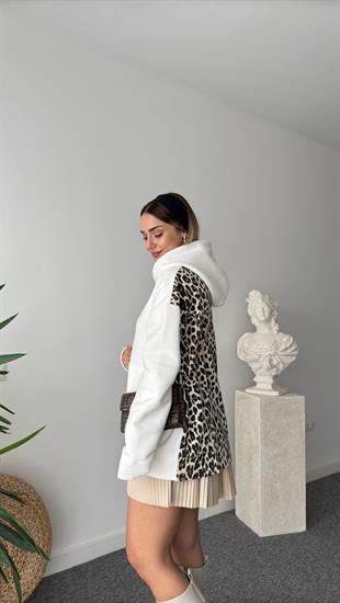 Lagos Sırt Leopar Detaylı Beyaz Sweatshirt