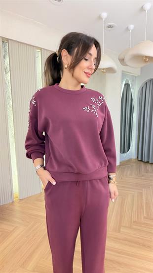 Bordo Rebore Taş Detaylı Modal Takım