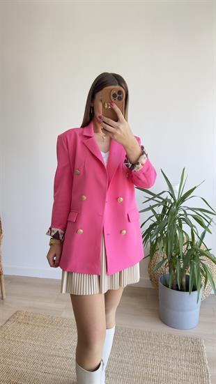 Renkli Astarlı Fuşya Blazer Ceket