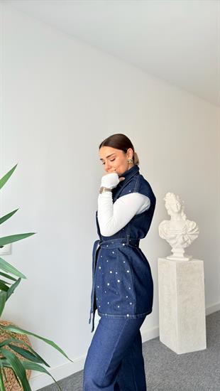 Sila Lacivert Zımbalı Yelek Pantolon Takım