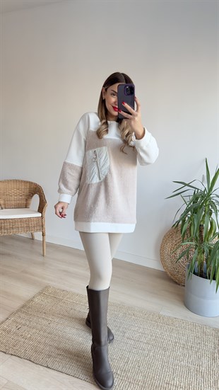 Peluş Detaylı Ekru Sweat
