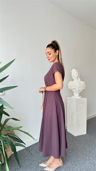 Kahve Verdi Kruvaze Massi Elbise 