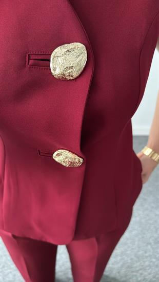 Bordo Vagner Gold Düğme Yelek