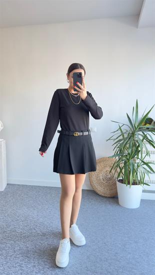 Vatkalı Uzun Kol Siyah Bluz