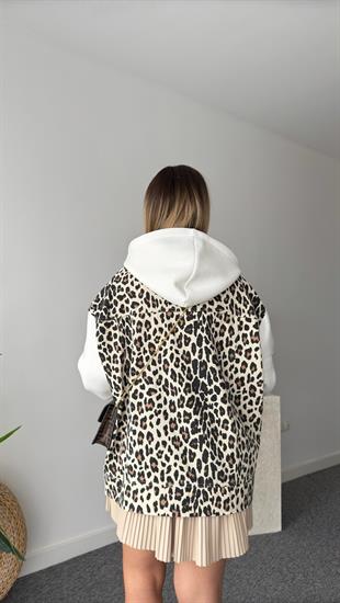 Lagos Sırt Leopar Detaylı Beyaz Sweatshirt