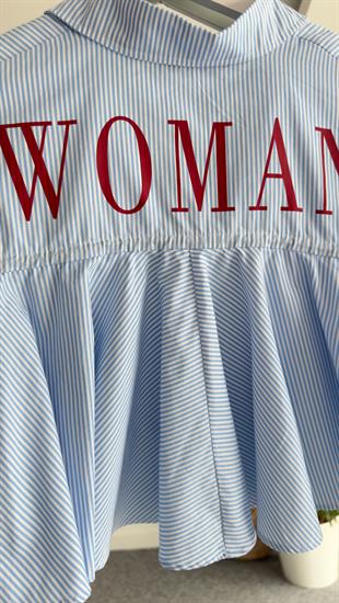 Women Sırt Yazı Detay Çizgili Gömlek