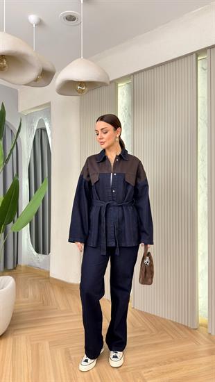 Torea Kahve Renk Geçişli Kuşaklı Jean Takım