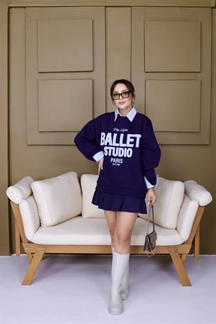 Ballet Yazılı Gömlek Detaylı Laci Sweatshirt