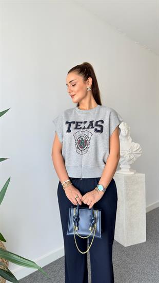 Gizli Fermuarlı Kısa Kol Yazılı Sweat