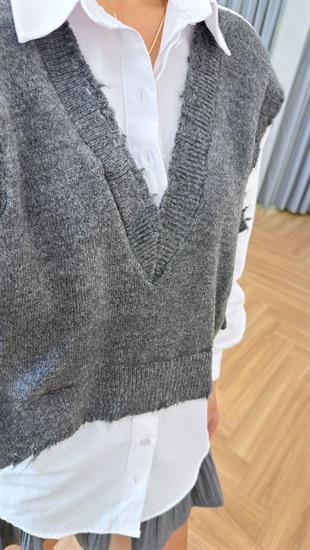 Gri Triko Detaylı Tws Model Poplin Gömlek