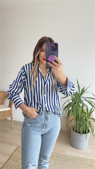 Zra Model Lacivert Çizgili Gömlek 