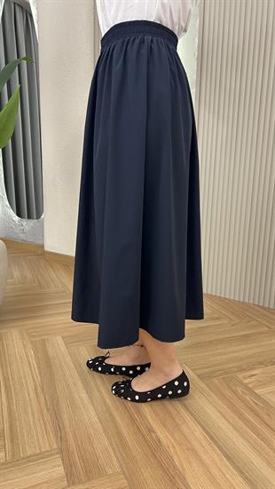 Lacivert Quqa Fermuarlı Muadil Etek