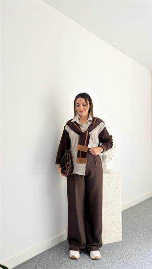 Kahve Yün Efekt Palazzo Pantolon