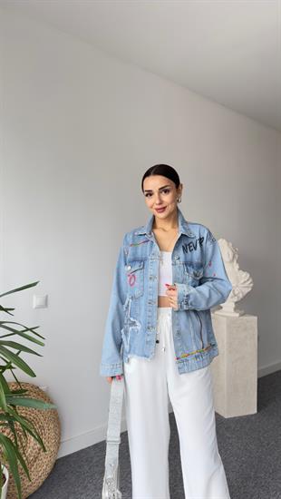 Yıldız İşlemeli Tasarım Jean Ceket
