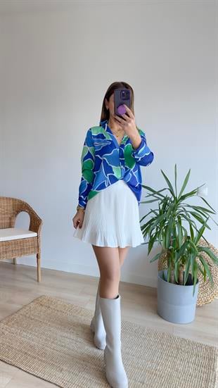 Mery Zra Model Mavi Desen Gömlek