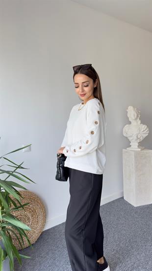 Orj Model Kollar Kuş Gözü Detay Beyaz Sweat 