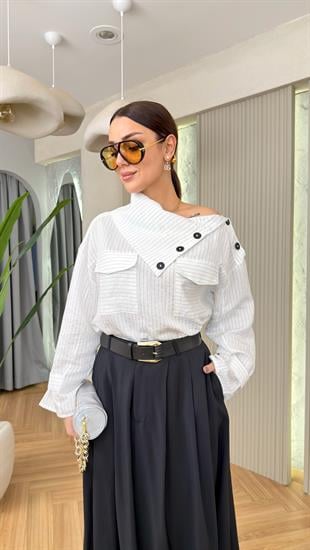 Beyaz Zra Model Dik Yaka Düğmeli Gömlek