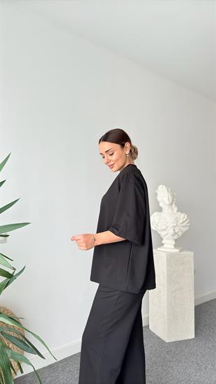 Siyah Calza Vatkalı Tok Doku Tshirt