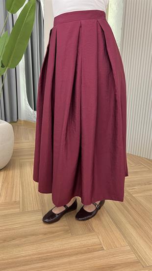 Bordo Yulia Pile Detaylı Etek
