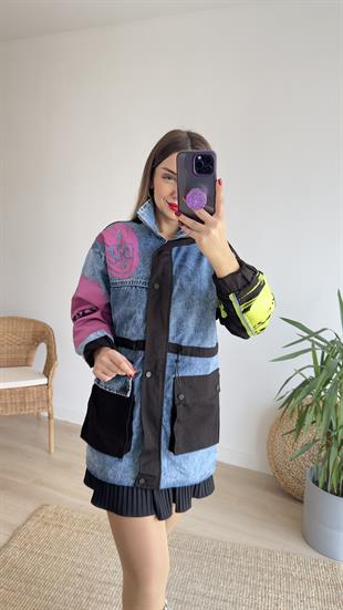 Renk Geçişli Tasarım Kot Ceket