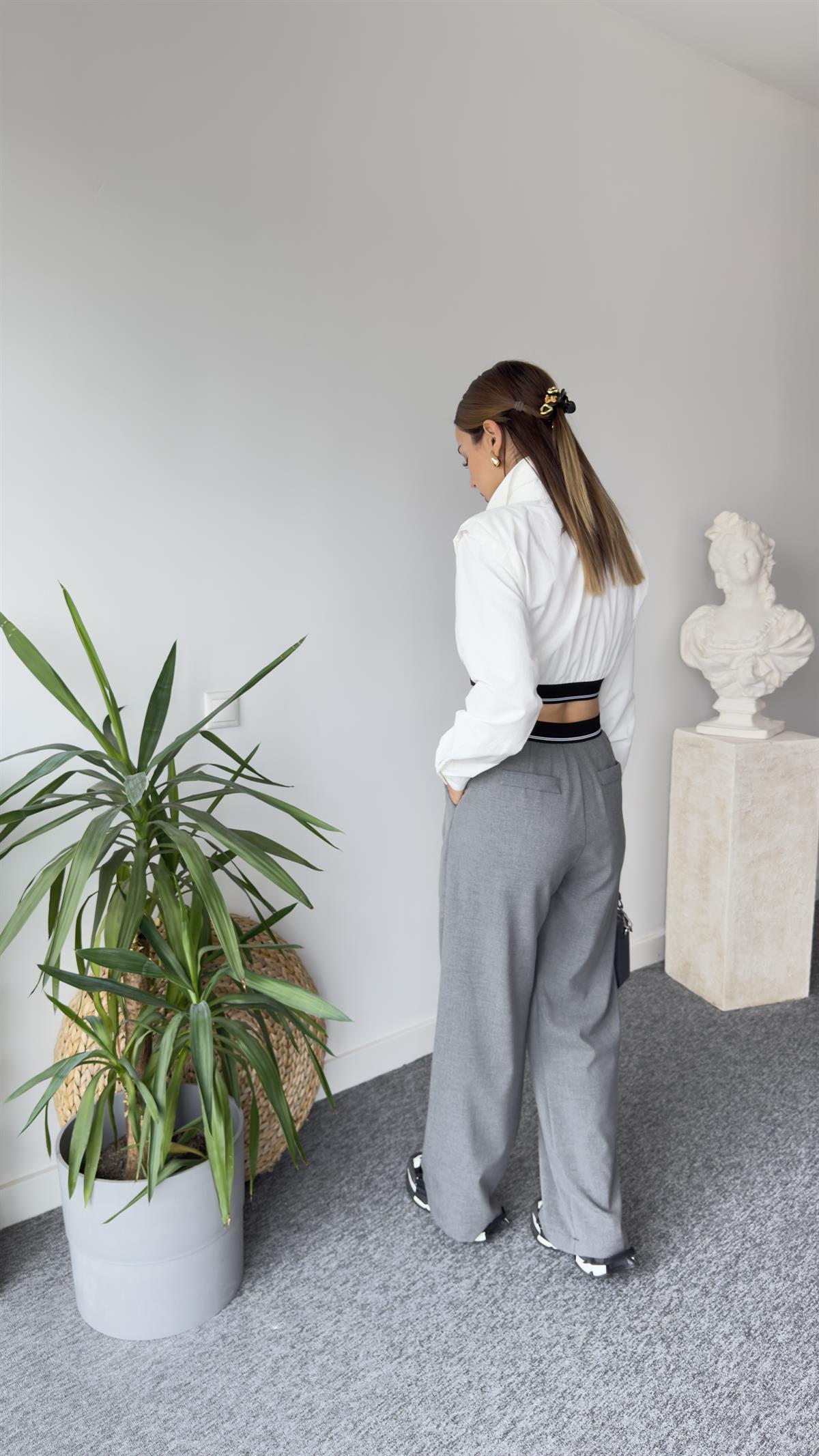 Gri Bel Casual Lastik Detay Pantolon