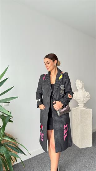 Naso Nakış Detaylı Kaşe Kaban